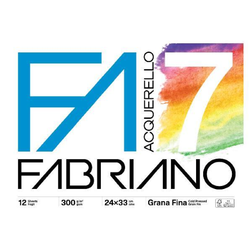 Blocco acquerello F7 24x33cm 12fg 300gr grana fine Fabriano